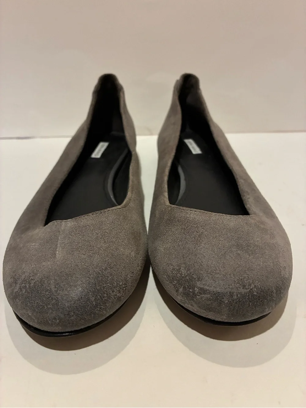 Vera Wang grey brushed suede ballet flats. Back zip. Sz 6.